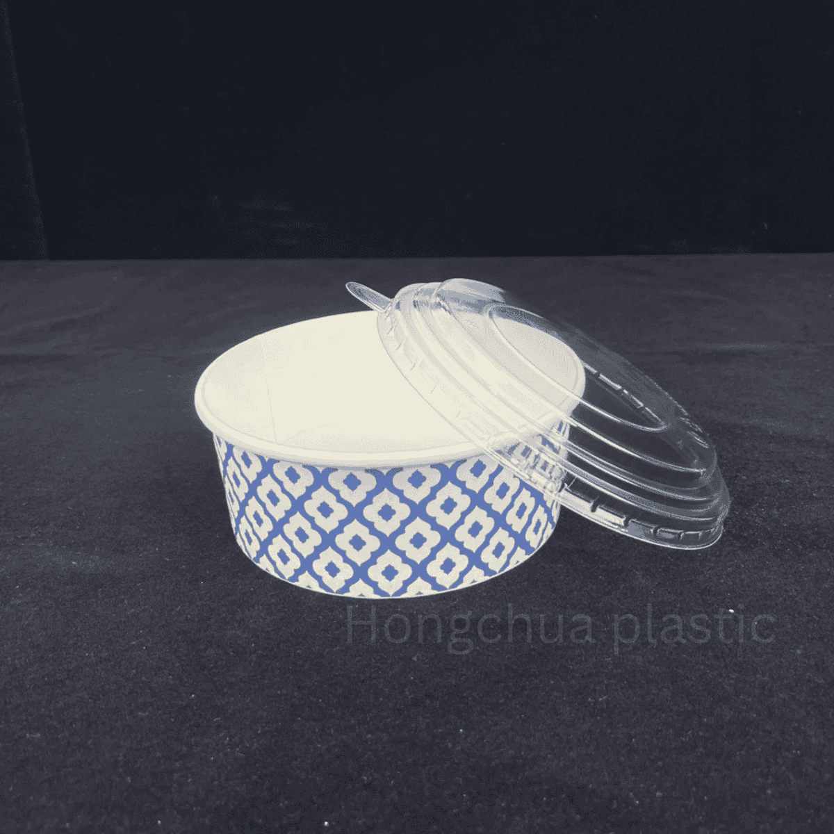 ชามกระดาษลายคราม(พร้อมฝา) สำหรับใส่อาหาร